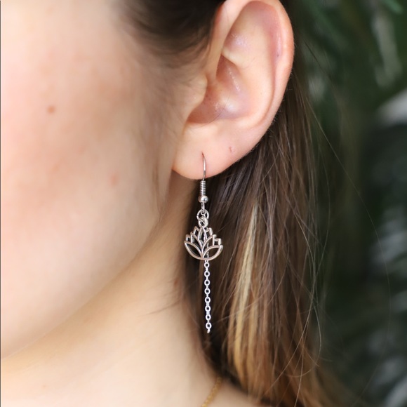 Silver Lotus Drop Earrings - Picture 4 of 4